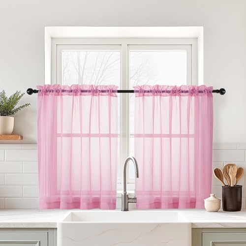 Light Pink Sheer Curtains Tier 30 Inches Length 2 Panels (42"W x 30"L (Pack of 2) / Light Pink)