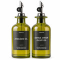 Green Glass Olive Oil Dispenser Bottles For Kitchen (Green/Black / 12oz)