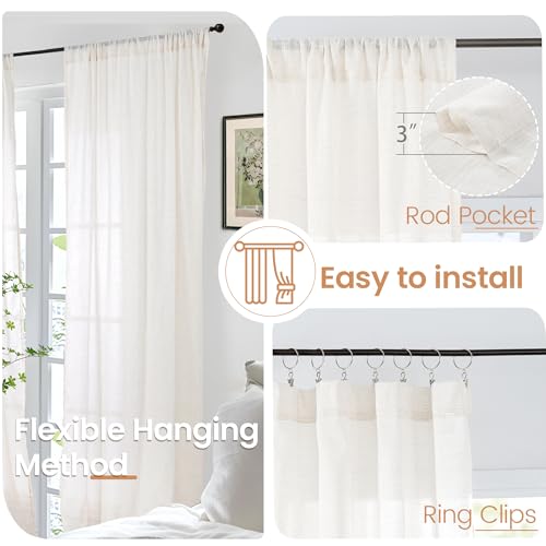 Linen Curtains for Living Room 38X84 Inch Length (Linen / 38"W x 84"L (Pack of 2))