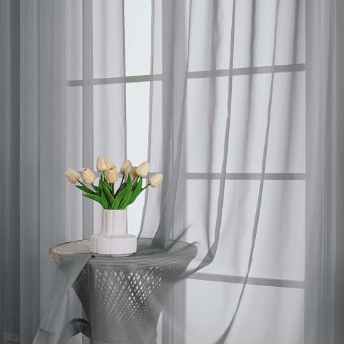 Sheer Grey Curtains (Grey / 59"W x 63"L (Pack of 2))