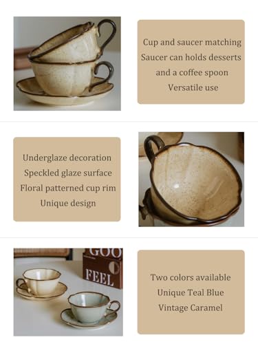 Ceramic Coffee Cup and Saucer Set (Beige-10oz)