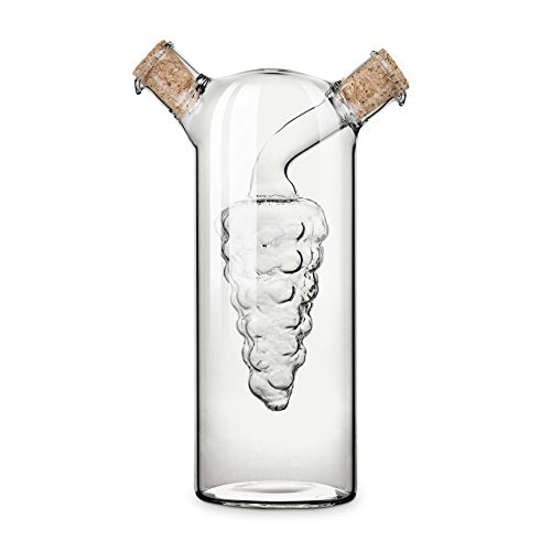 2-In-1 Oil and Vinegar Cruet Bottle with Cork Stoppers, Olive Oil and Balsamic Vinegar Dispenser, Hand Blown Glass, Pack of 1 (9 Ounces)
