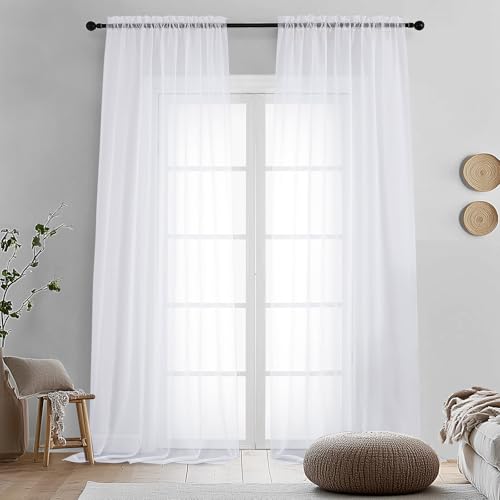 2 Panels White Sheer Curtains 96" Length for Bedroom (White / 42"W x 96"L (Pack of 2))