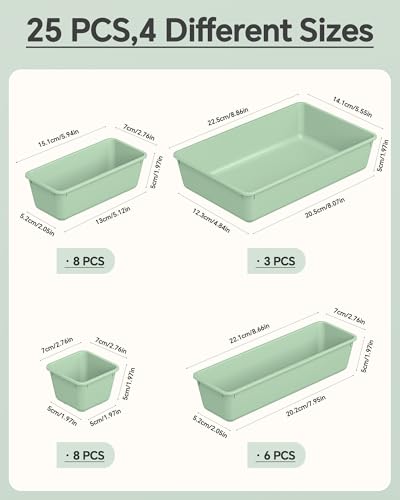 25 PCS Plastic Drawer Organizers Set (Green)