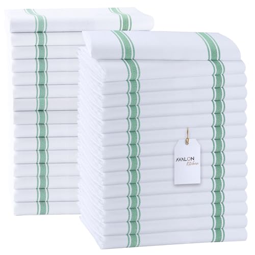 Dish Towels Cotton Kitchen Towels (Green Stripe / Pack of 30)