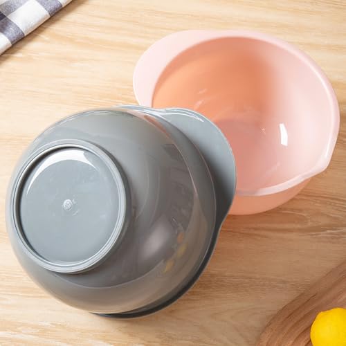 Set of 3 Mixing Bowls with Pour Spout (Green Pink Grey)
