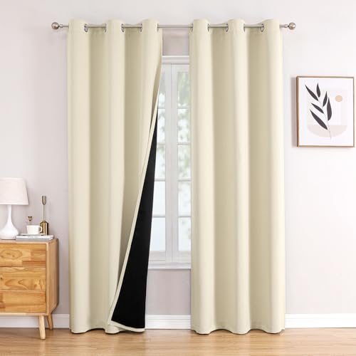 100% Blackout Curtains for Bedroom 72 Inches Long 2 Panels Set (42"W x 72"L (Pack of 2) / Light Beige)