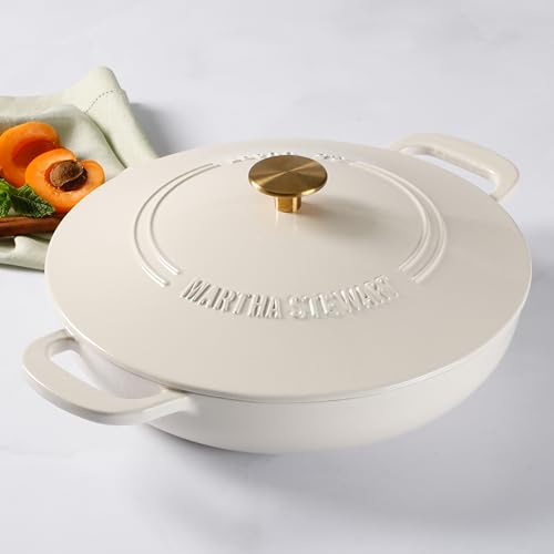 Gatwick 3.5 Quart Enameled Cast Iron Dutch Oven Braiser (Linen White w/ Gold Knob (Braiser))