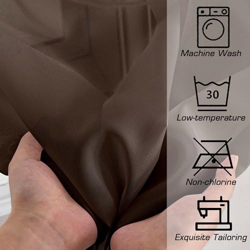 Sheer Curtains 54 inches Long for Living Room Bedroom (Chocolate / 42"W x 54"L (Pack of 2))
