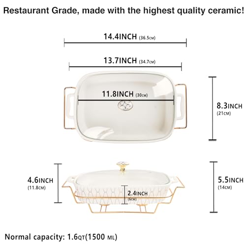 11" x 8" Ceramic Casserole Dish with Glass Lid and Rack (White with rack / 14.4 Inch (1.6 qt))