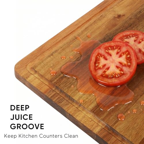 Acacia Wood Cutting Board Set of 2 with Storage Stand