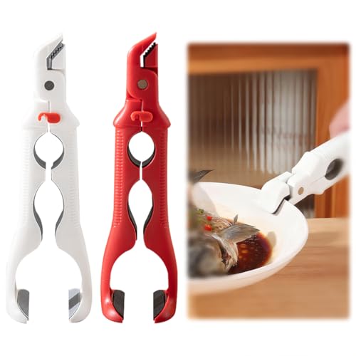 2 Pcs 2-in-1 Silicone Kitchen Clamp with Bottle Opener, Heat Resistant Silicone Tongs, Dual-Head Design for Microwave Air Fryer Steamer, Non-Slip Grip Dish Grabber, Easy Open Jar Lid, Dishwasher Safe (2PCS)