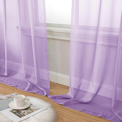 Light Purple Sheer Curtain Panels Pair Sold 84 Inch Length (40"W x 84"L (Pack of 2) / Lavender)