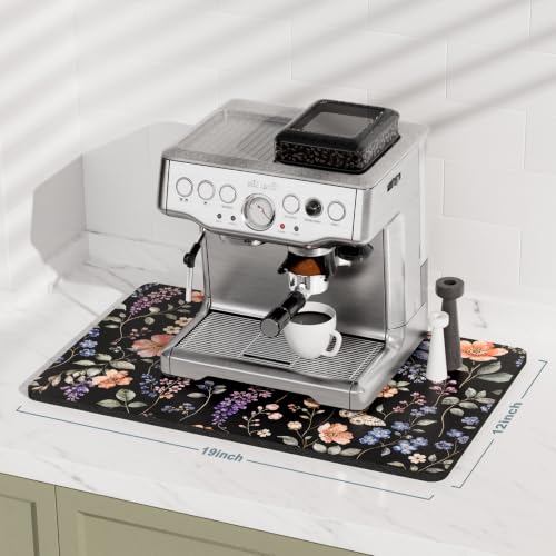 Coffee Mat 12" x 19" Coffee Bar Mats for Espresso Machine Station Accessories and Organizer (Watercolor Wildflower / 12" x 19")