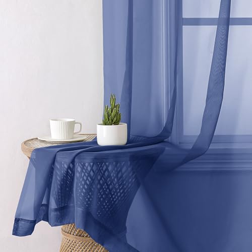 Royal Blue Sheer Curtains 90 Inches Long 2 Panels (Royal Blue / 42"W x 90"L (Pack of 2))