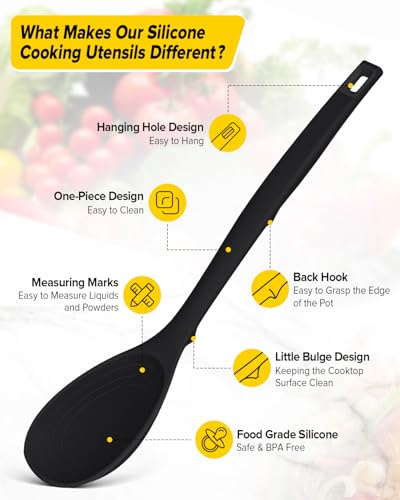 Pack of 2 Silicone Cooking Spoons (Black)