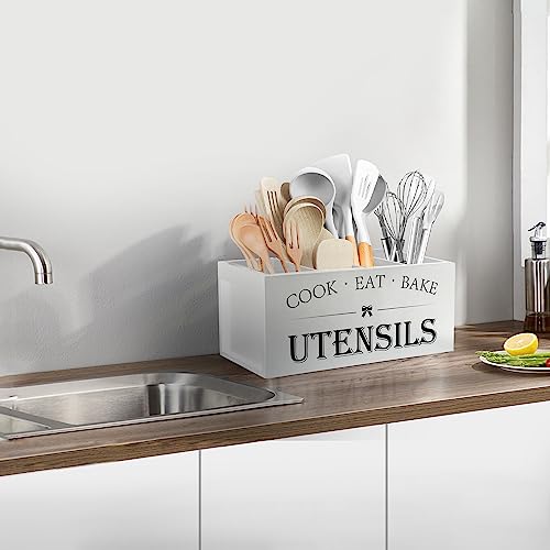 Extra Large Utensil Holder Countertop for Kitchen Counter (White)