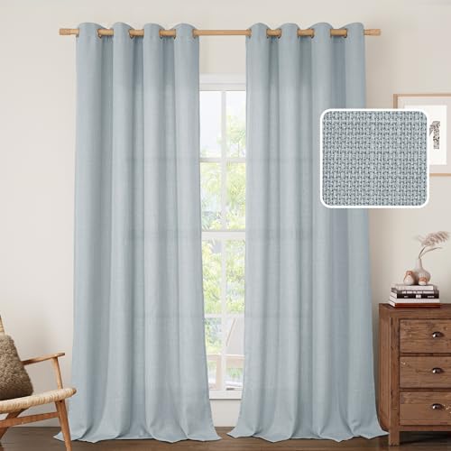 Haze Blue Linen Curtains 84 Inch Length for Living Room 2 Panels (52"W x 84"L (Pack of 2) / Silver Grommet-haze Blue)