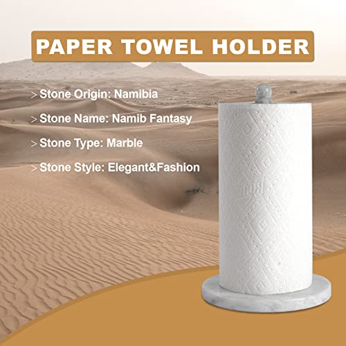 African Natural Marble Paper Towel Holder Countertop (White Marble-namib Fantasy Stone Rod / 7" Base)