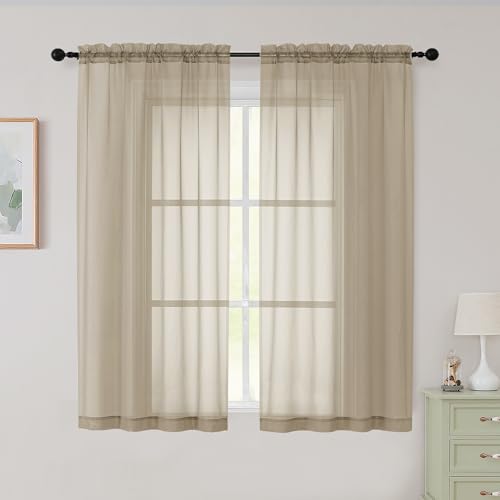 Sheer Taupe Curtains for Bedroom Living Room 54 Inch Length 2 Panels Set (Taupe / 42"W x 54"L (Pack of 2))