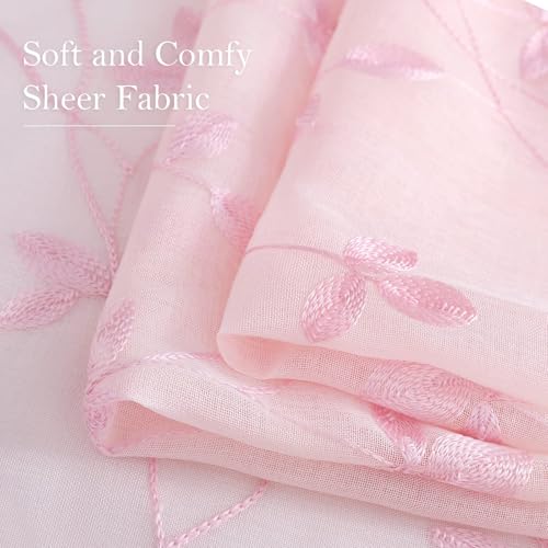 Pink Sheer Curtains Vine Embroidered (52"W x 63"L (Pack of 2) / Vine Pink)