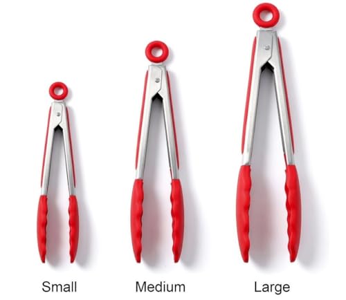 Stainless Steel Kitchen Tongs Set with Silicone Tips (3 Pack Green)