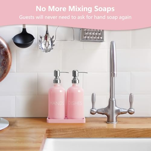 Pink Glass Dish and Hand Soap Dispenser Set (Pink)