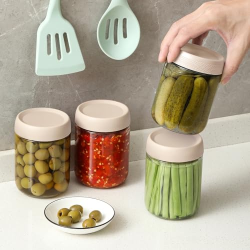 6 pack 16oz Glass jars with Airtight Lids (Beige-6pack-16oz)