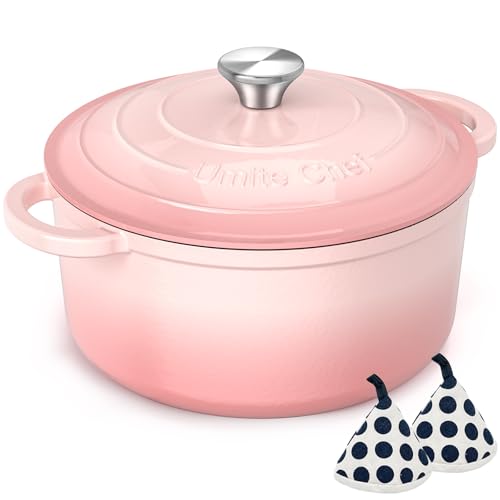 5QT Enameled Cast Iron Dutch Oven Pot with Lid (Pink / 5QT)