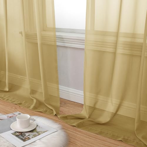 Gold Sheer Curtains 120 Inches Long 2 Panels Set for Bedroom (59"W x 120"L (Pack of 2) / Gold)