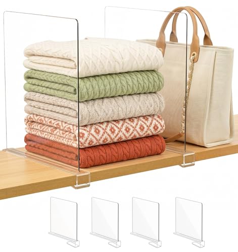 Shelf Dividers Purse Organizer for Closet (Extra Tall: 11" Tall X 12" Deep / Clear:4-pack)