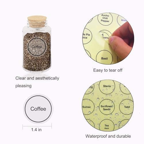 Spice Labels 432Pcs Spice Labels Stickers 1.4in Waterproof Adhesive Round Preprinted Spice with Blank Label Black Tear Resistant Sticker for Kitchen Jars Caps Food Containers Organizers (T Black)