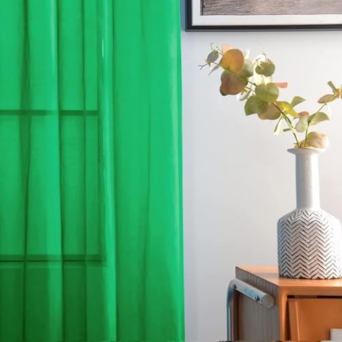Basic Rod Pocket Sheer Voile Window Curtain Panels Green 1 Pair 2 Panels 52 Width 36 Inch Long for Kitchen Bedroom Children Living Room Yard（Green (Green / 52"W x 36"L (Pack of 2))