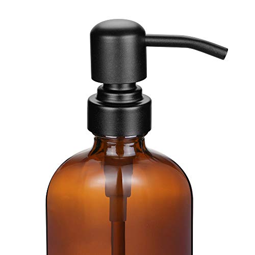 2 Pack Thick Amber Glass Pint Jar Soap Dispenser with Matte Black Stainless Steel Pump (Matte Black)