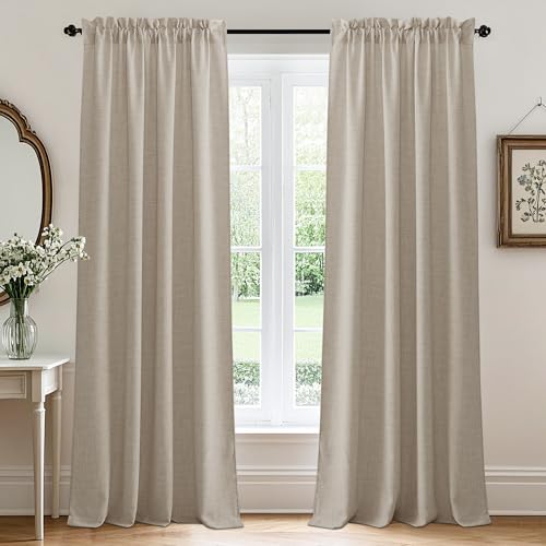 Linen Semi Sheer Curtains for Bedroom Living Room 84 inches Long (Z - Natural / 52"W x 84"L (Pack of 2))