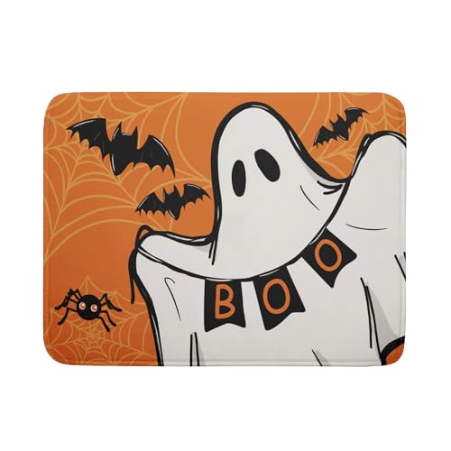Orange Halloween Dish Drying Mat Spooky Boo Ghost Black Bats Dish Drainer Mats 18"x24" Spider Web Microfiber Reversible Dish Drying Rack Pad Protector for Kitchen Countertop Large Decor (24" x 18")