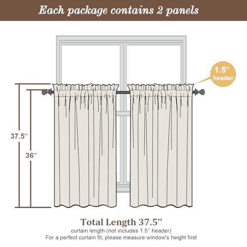Sheer Curtains 36 Inch Length (Black / 42"W x 36"L (Pack of 2))