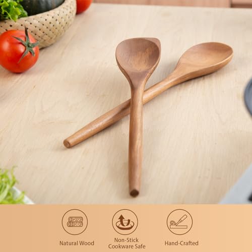 2PCS Wooden Spoons for Cooking14 Inch Cooking Wooden Spoons Comfort Grip Wood Spoons Cooking Kitchen Utensils for Stirring Scraping Flipping (Light Brown(B))