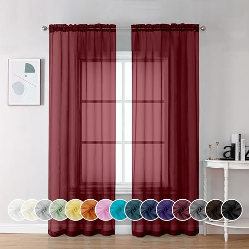Burgundy Sheer Curtains 84 Inches Long 2 Panels (Burgundy / 42"W x 84"L (Pack of 2))
