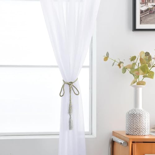 Sheer Voile Window Treatment Rod Pocket Curtain Panels for Kitchen Bedroom Living Room Drapes Sunlight Filtering Privacy Semi Home Decor Assorted Colors Sizes (Optical White / 52"W x 90"L (Pack of 2))