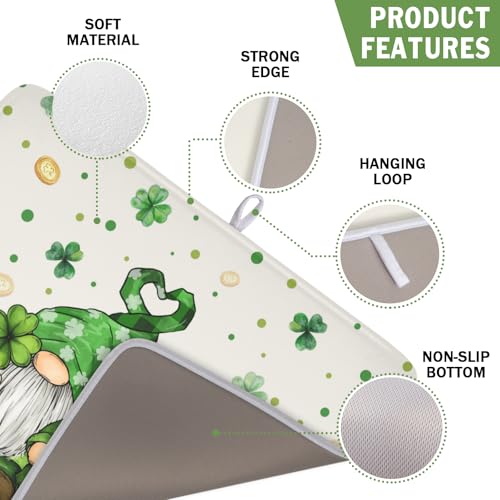 St Patrick's Day Gnome Dish Drying Mat for Kitchen Counter (16" x 18")