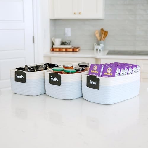 13.5”x8.5”x5.5” Rectangle Storage Baskets for Shelves 3 Pack (Off White & Mixed Blue / 13.5" x 8.5" x 5.5")