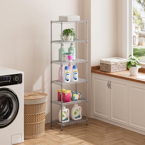 6 Metal Shelves Wire Shelving Storage Shelf Adjustable Unit Pantry (Grey / 6 Tier 12"Dx22"Wx69.5"H)