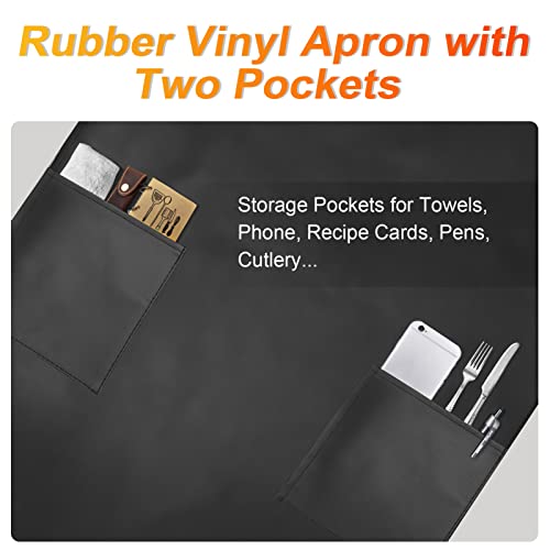 Waterproof Rubber Apron Adjustable Dishwasher Apron (2 Pack / Black With 2 Pockets)