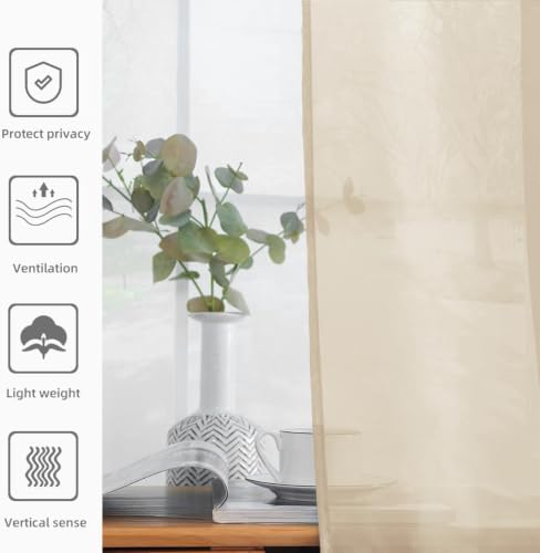 Solid Sheer Rod Pocket Curtain Voile Draperies 2 Panels White Beige Black Grey Coffee 52 Inch Width 54 Inch Long 1 Pair for Kitchen Bedroom Children Living Room Yard (Apricot / 52"W x 54"L (Pack of 2))
