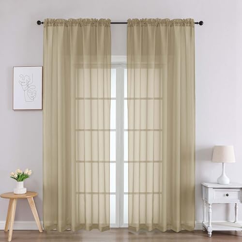 Taupe Sheer Curtains 90 Inches Long 2 Panels (Taupe / 59"W x 90"L (Pack of 2))