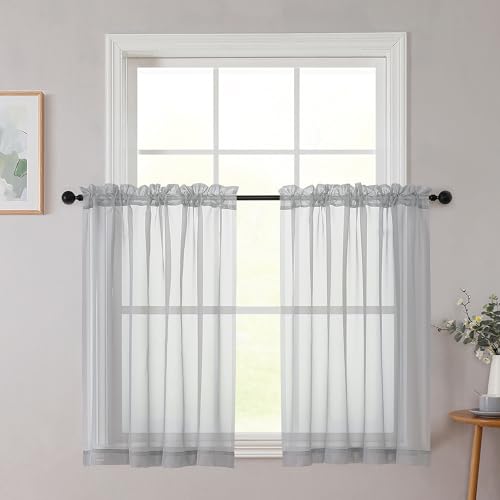 Cafe Curtains 36 Inch Length Tier 2 Pieces (Light Grey / 42"W x 36"L (Pack of 2))