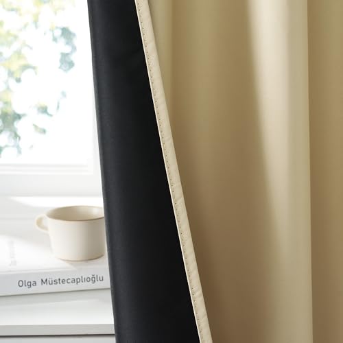 Bedroom Blackout Curtains 63 inches Long (100% Blackout - Biscotti Beige / 34"W x 63"L (Pack of 2))