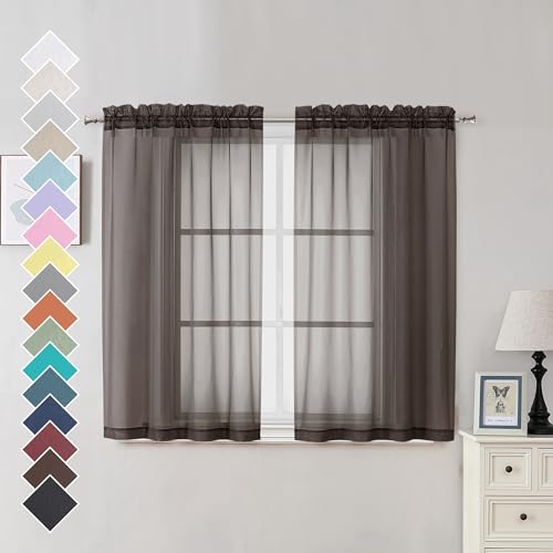 Chocolate Brown Sheer Curtains 45 Inches Long 2 Panels (Chocolate / 42"W x 45"L (Pack of 2))
