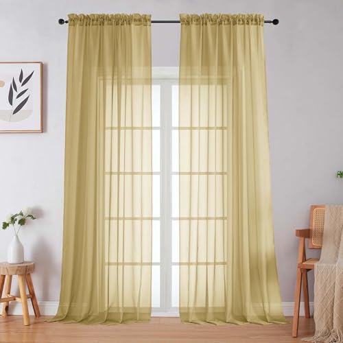 Gold Sheer Curtains for Bedroom Living Room 96 Inches Long 2 Panels (Gold / 59"W x 96"L (Pack of 2))